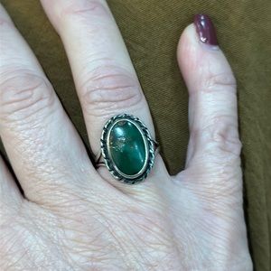 Sterling silver green stone ring (turquoise?)